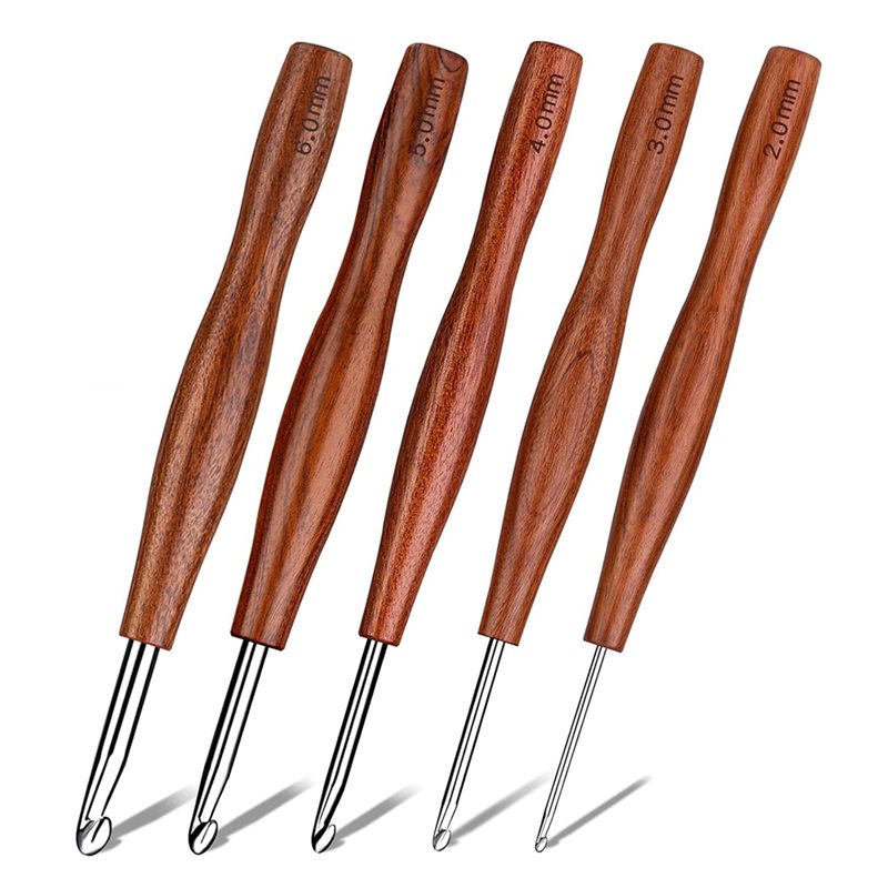 Wooden Crochet Hooks Ergonomic Handle - AS94-5 크로셰 바늘 세트, 5가지 크기의