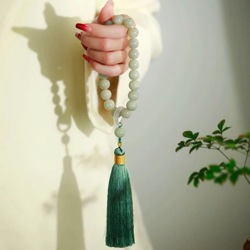 Beading - 녹색 옥 스톤 비즈 태슬 팔찌