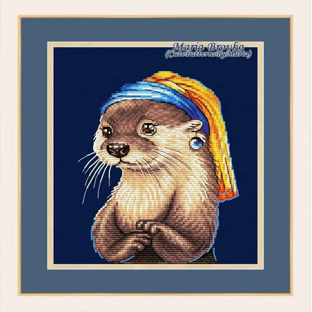 [CC4223-진주 귀걸이를 한 수달] 초보자를 위한  - Cross Stitch Stamped Kits Beginners 리뷰 및 가격