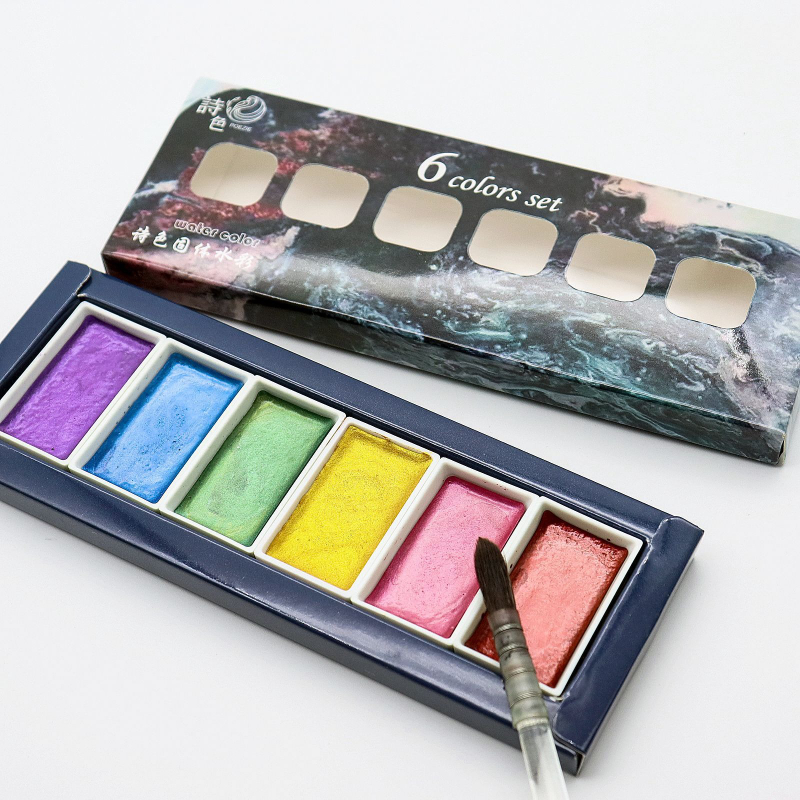 6 색 수용성 금속 진주 수채화 물감 고체 세트 아티스 - Watercolor Paint Set Solid Pigment 리뷰 및 가격